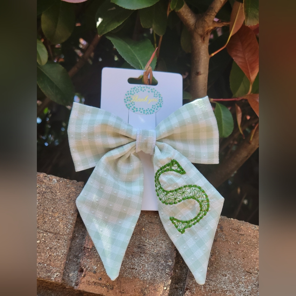 Embroidered letter S hair bow Fabric bow clip girls